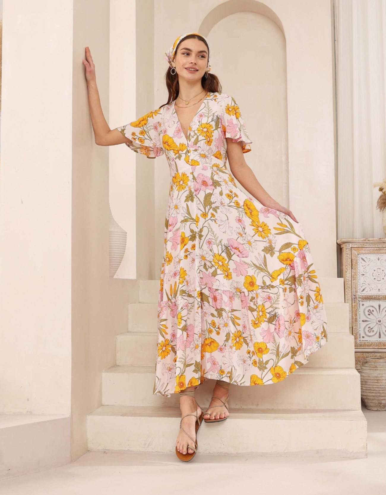 Marigold Flutter Sleeve Maxi Dress