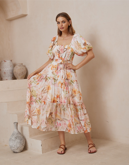 Tea Garden Puff Sleeve Maxi Dress