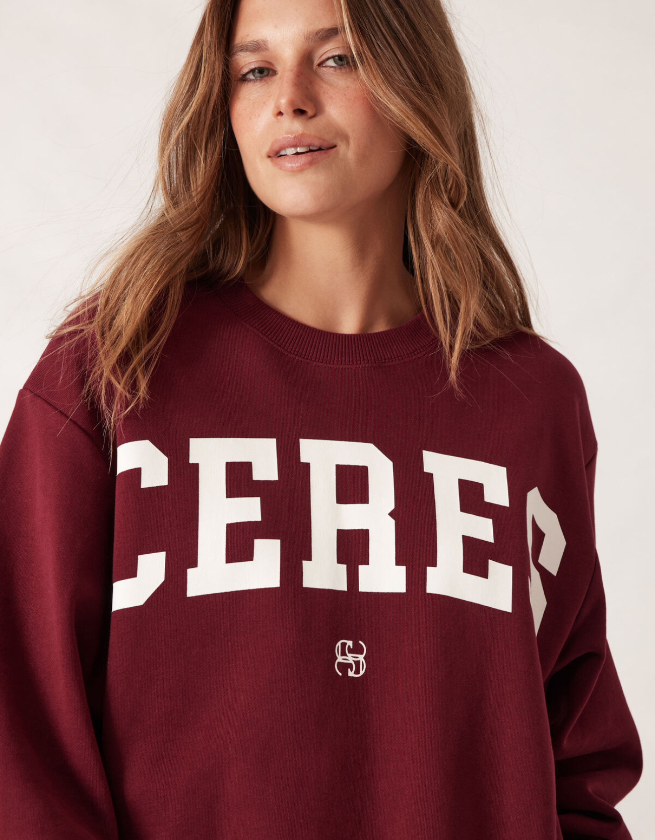 Oversized Slouchy Crew-Burgundy Heritage Logo