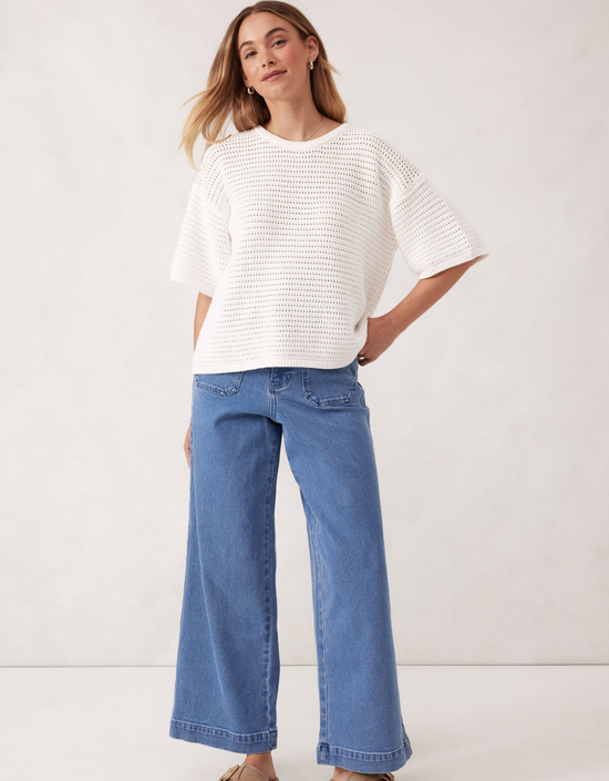 Textured Boxy Knit Tee-Fresh Ecru