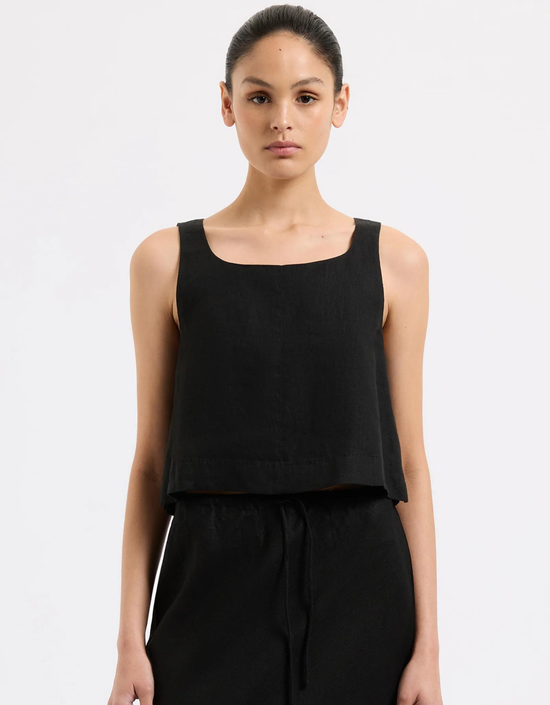 Thilda Linen Top-Black