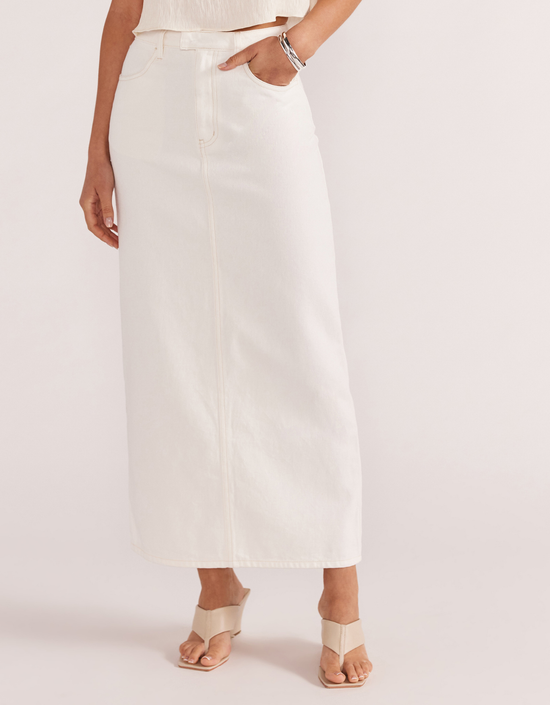 Innes Denim Midi Skirt-White