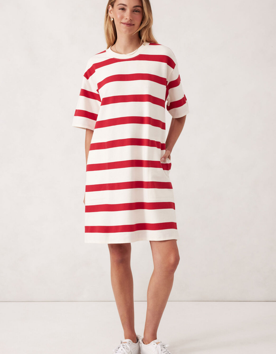 Mini Terry Dress-White Red Bold Stripe