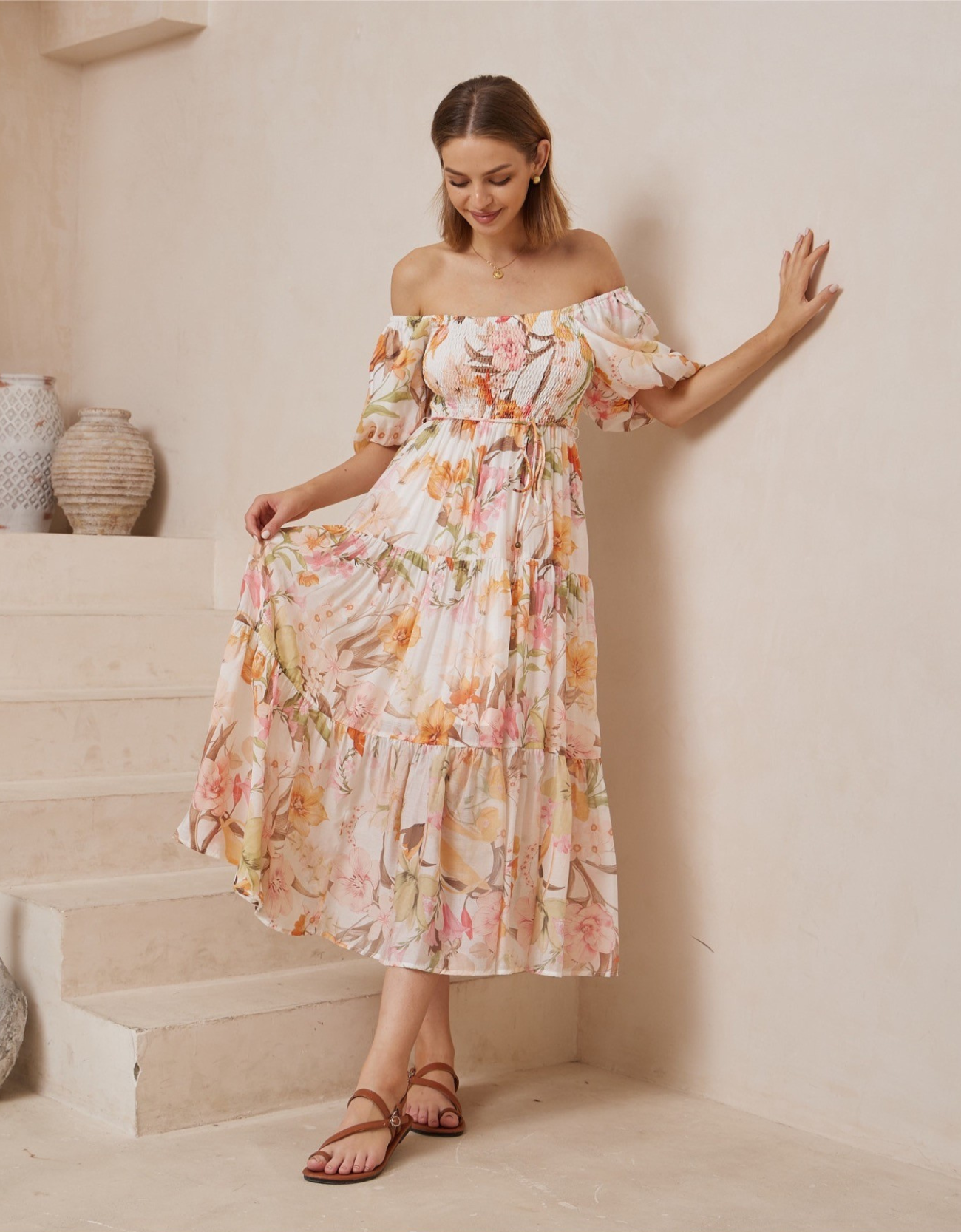 Tea Garden Puff Sleeve Maxi Dress