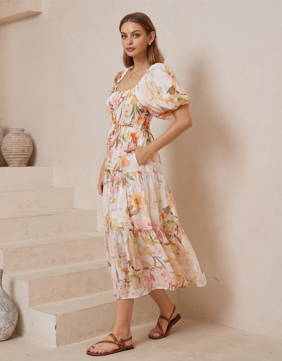 Tea Garden Puff Sleeve Maxi Dress