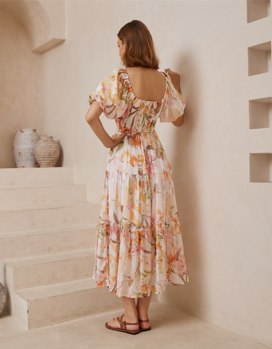 Tea Garden Puff Sleeve Maxi Dress