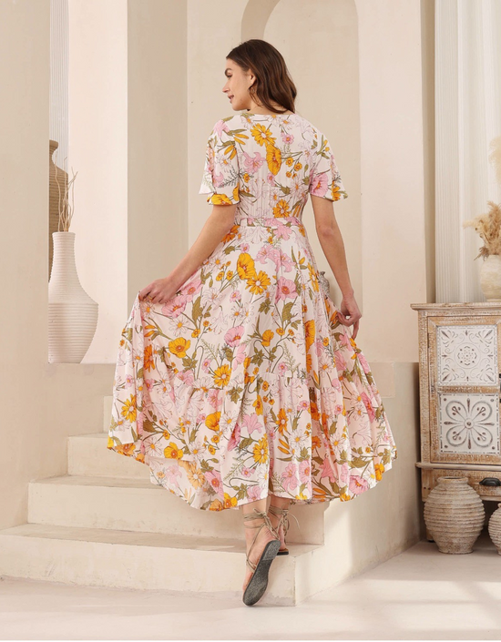 Marigold Flutter Sleeve Maxi Dress