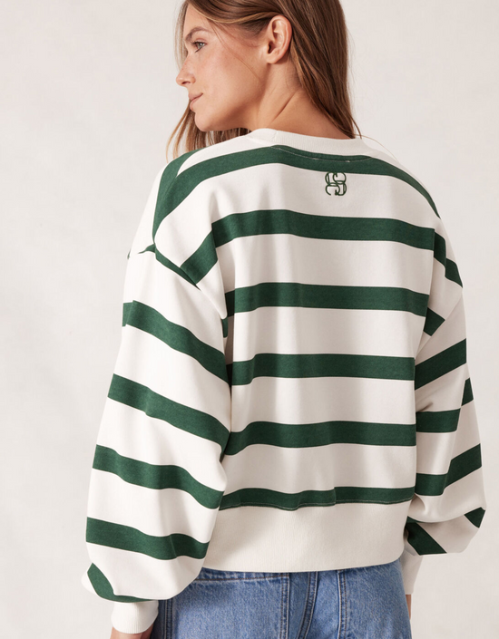 Cropped Slouchy Crew-Pine Green Stripe