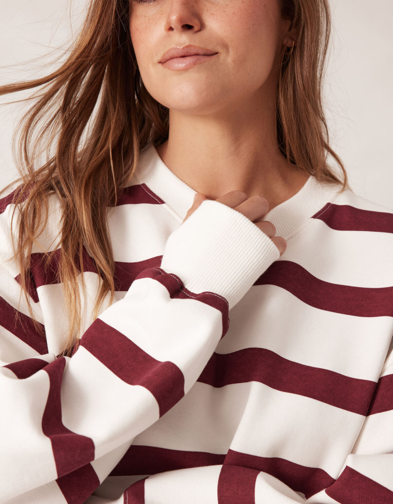 Cropped Slouchy Crew-Burgundy Stripe