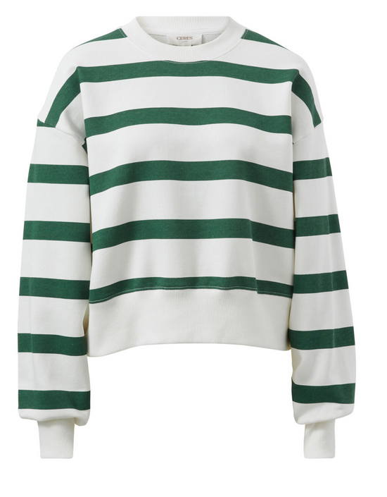 Cropped Slouchy Crew-Pine Green Stripe