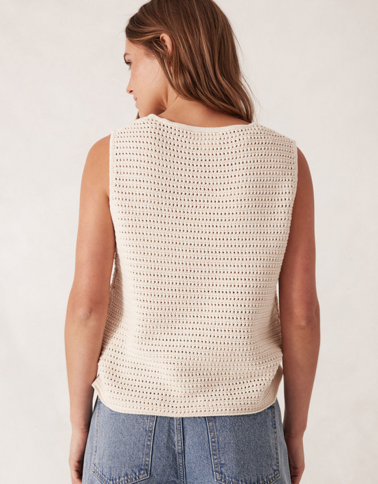 Mesh Knit Tank-Ecru