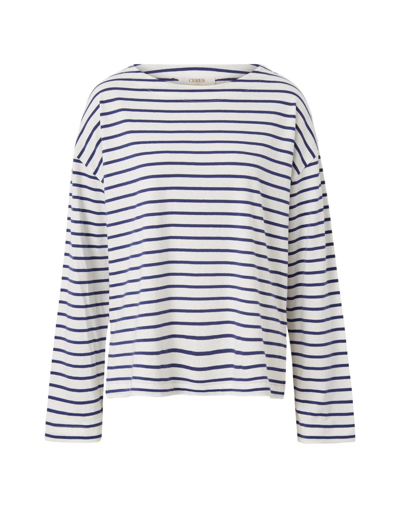 Slouchy Long Sleeve Boat Neck Tee-College Blue Stripe