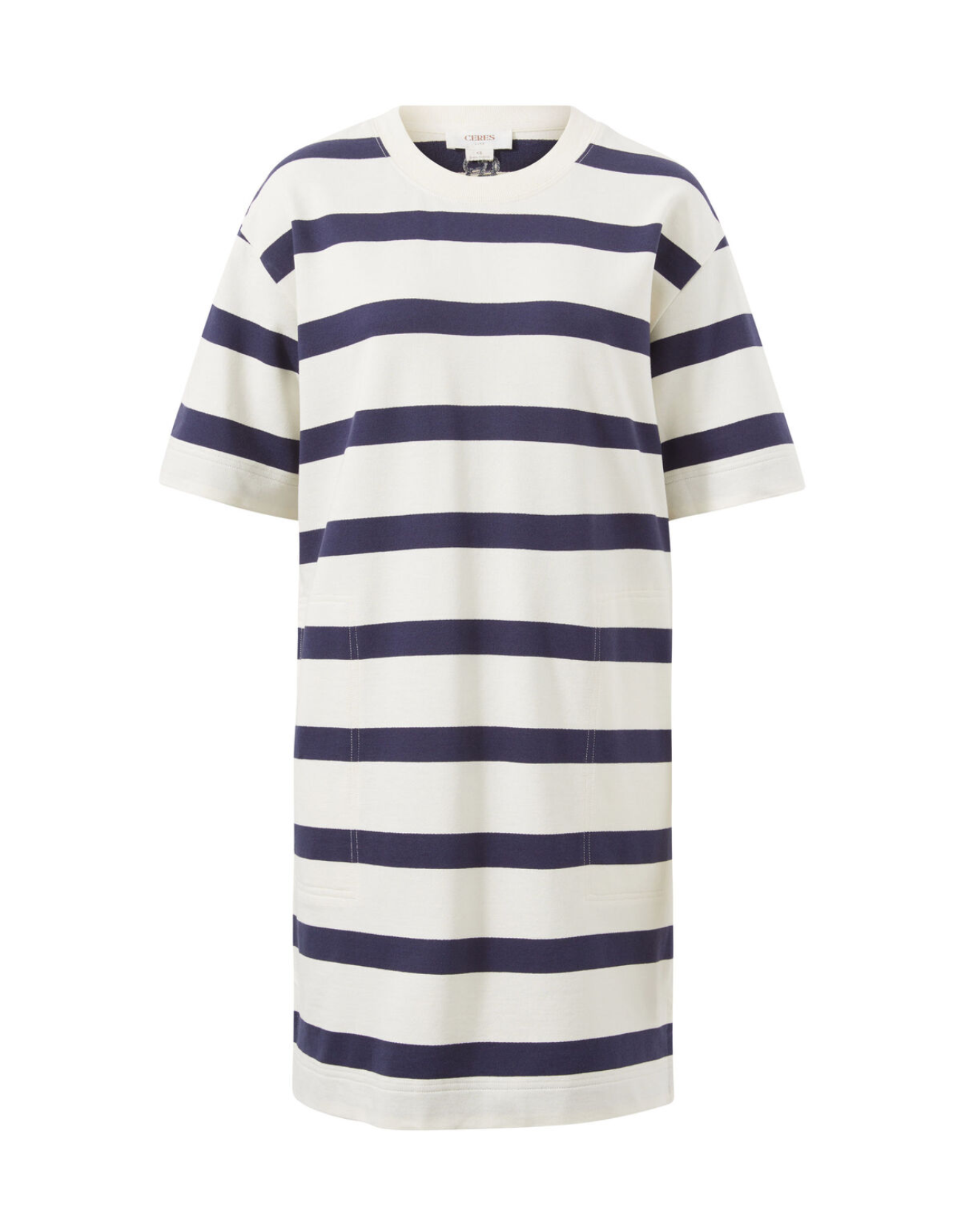 Mini Terry Dress-White Navy Bold Stripe