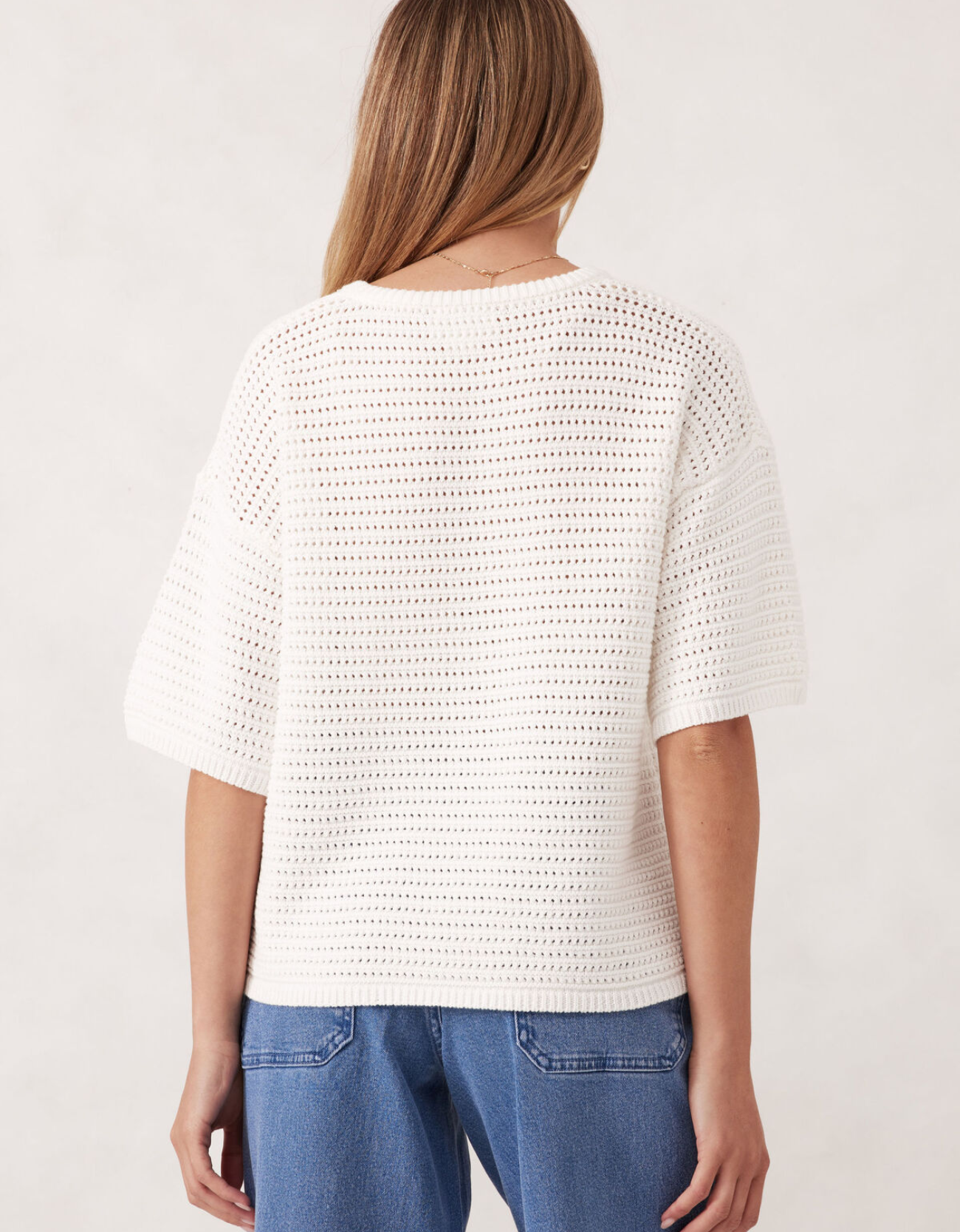 Textured Boxy Knit Tee-Fresh Ecru