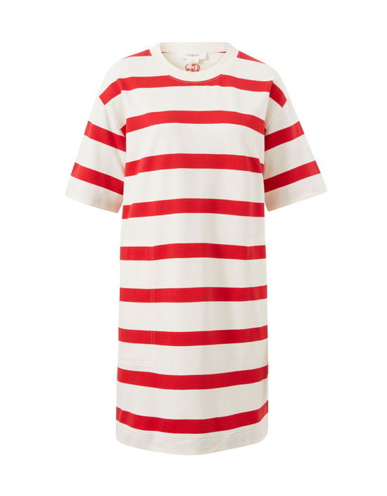 Mini Terry Dress-White Red Bold Stripe