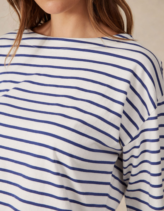 Slouchy Long Sleeve Boat Neck Tee-College Blue Stripe