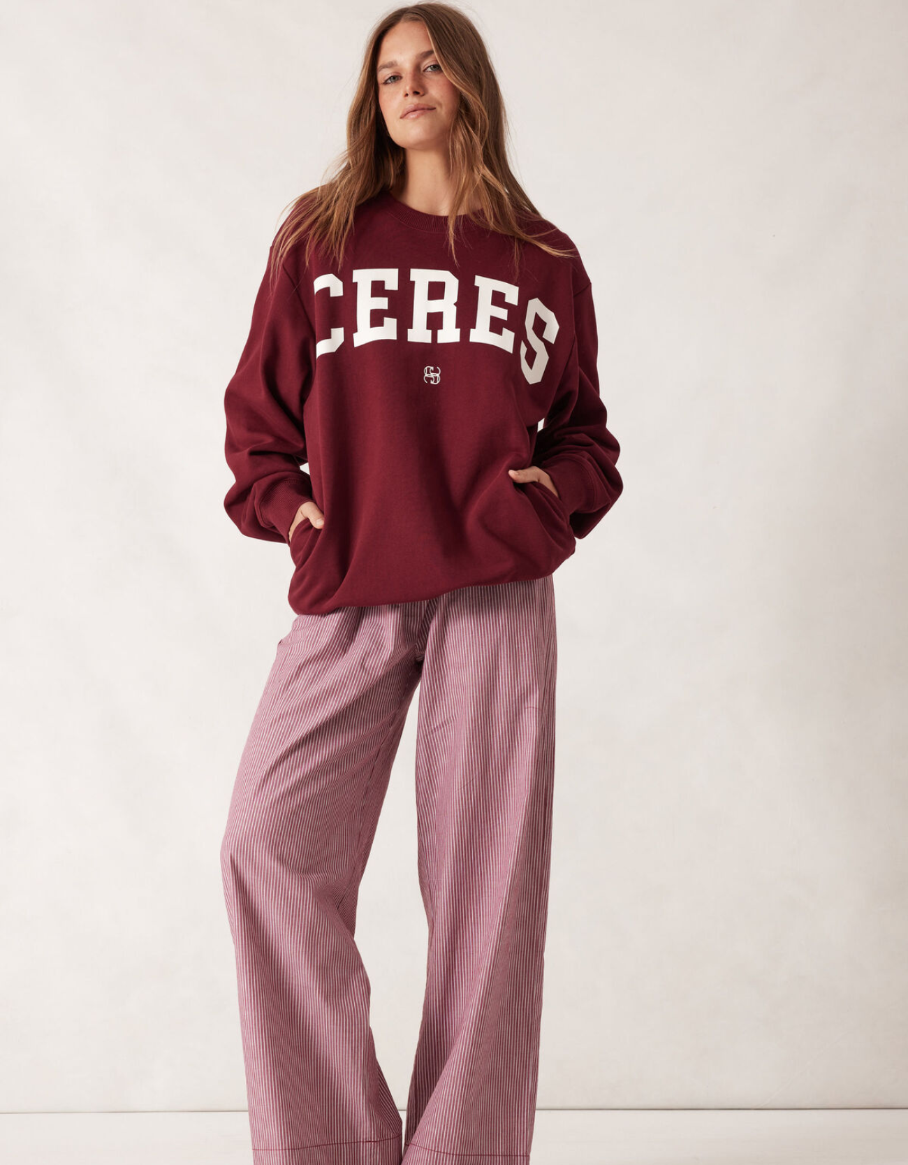 Oversized Slouchy Crew-Burgundy Heritage Logo