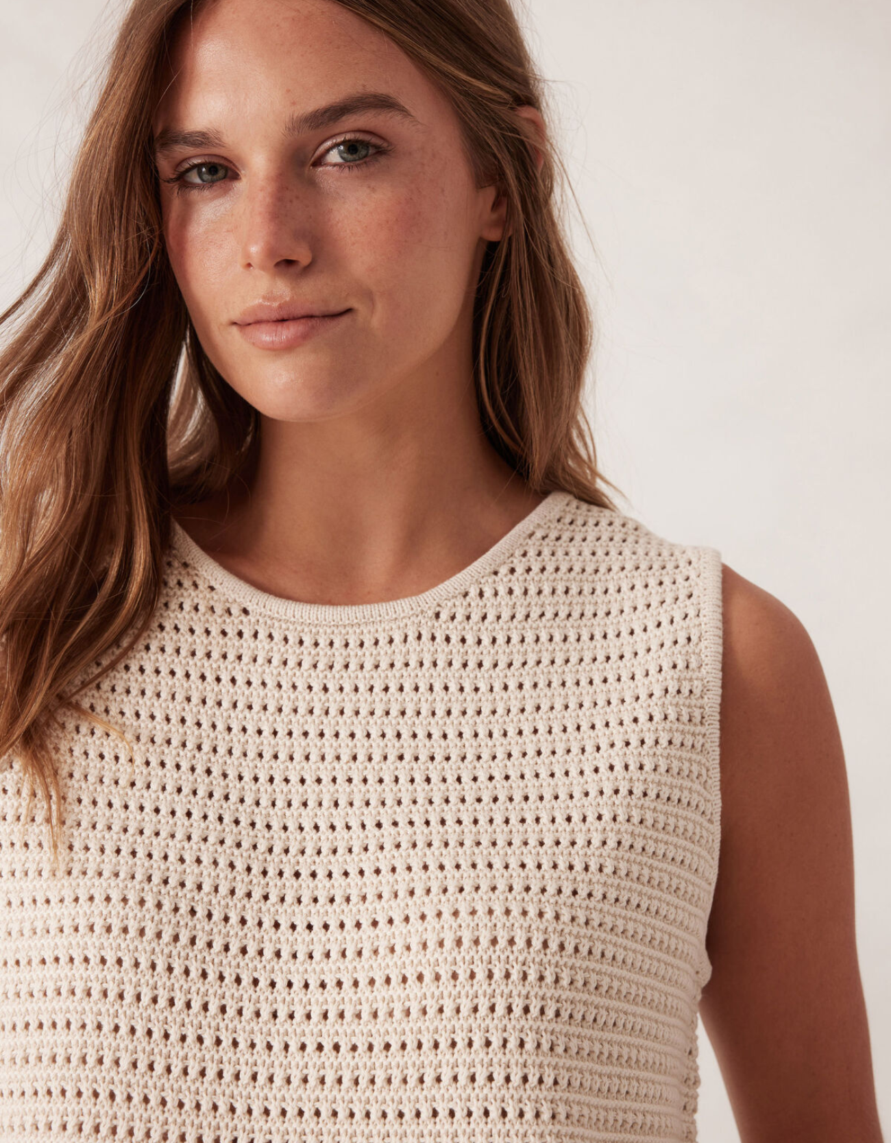 Mesh Knit Tank-Ecru