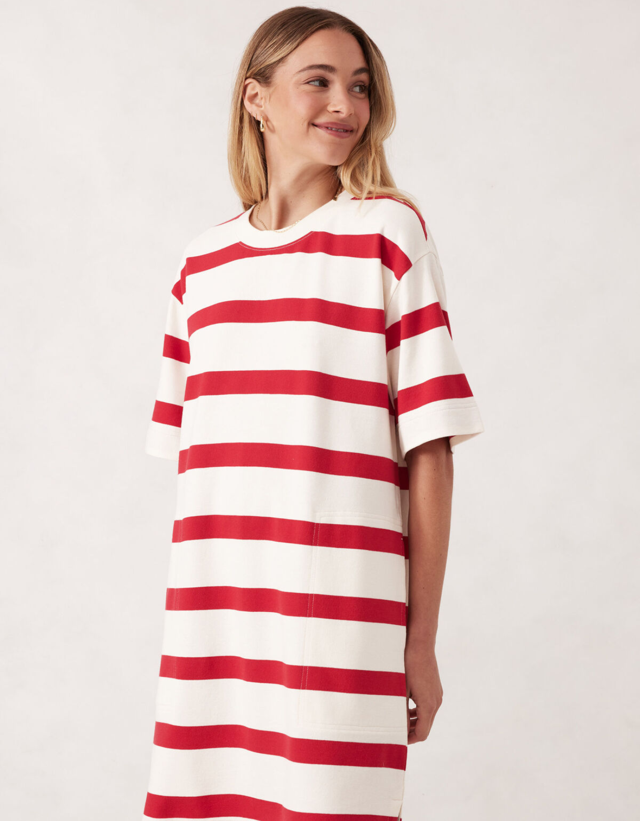 Mini Terry Dress-White Red Bold Stripe