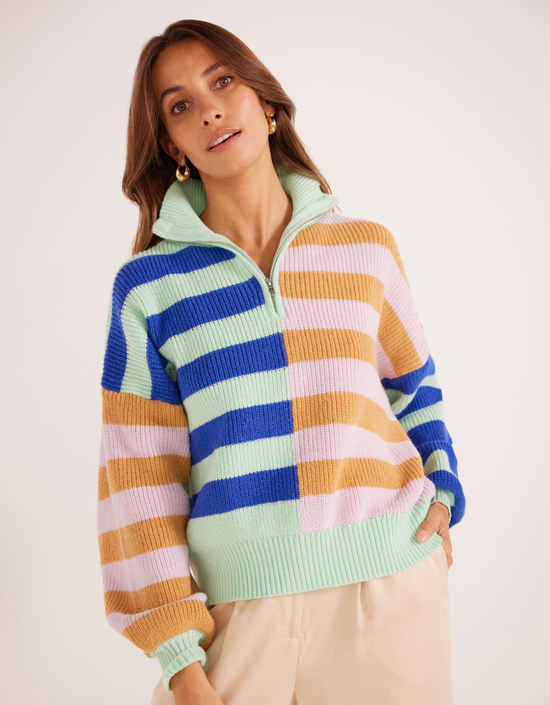 Astrid Quarter Zip Jumper- Sherbet Stripe