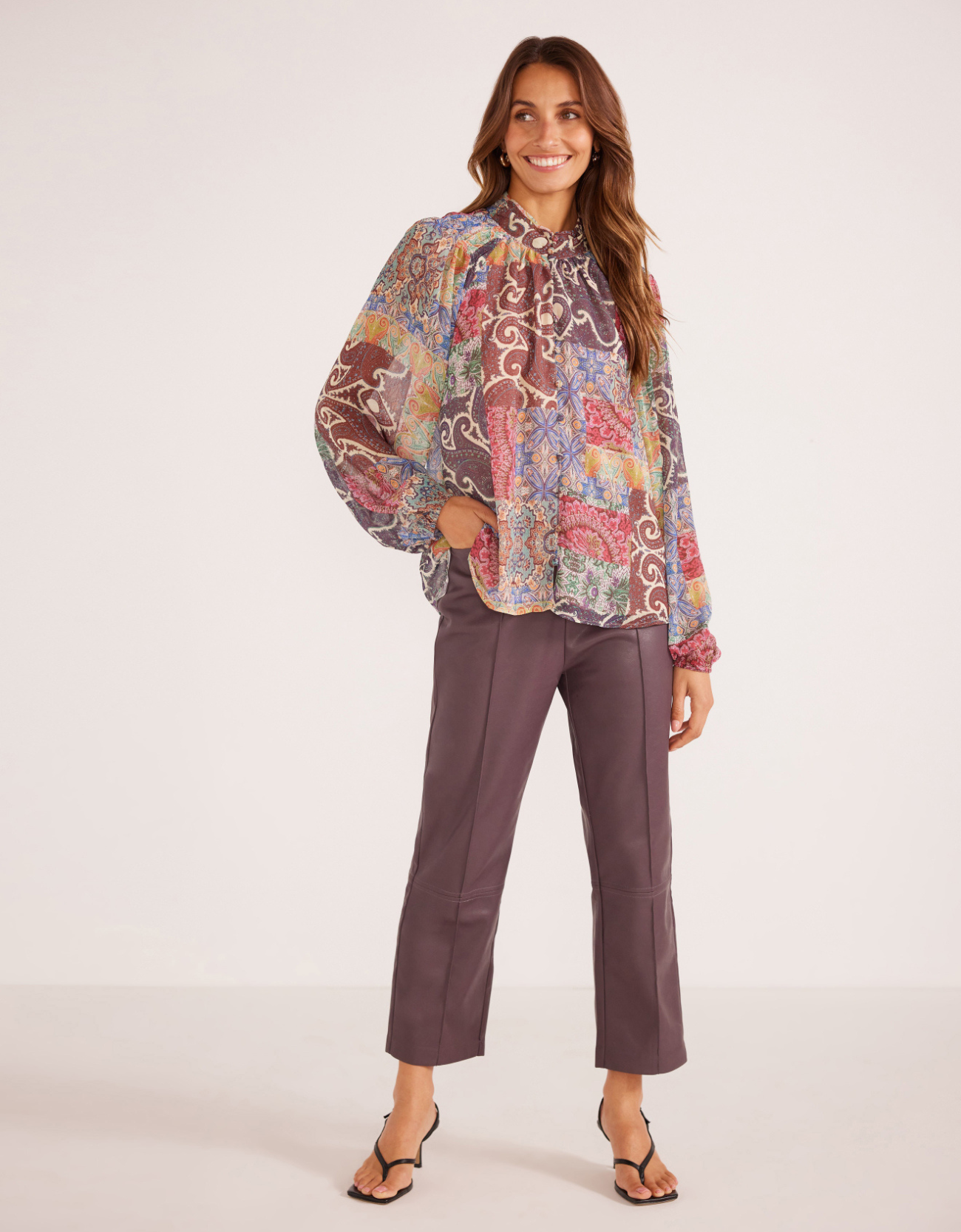 Ciana Button Down Blouse- Paisley Patchwork