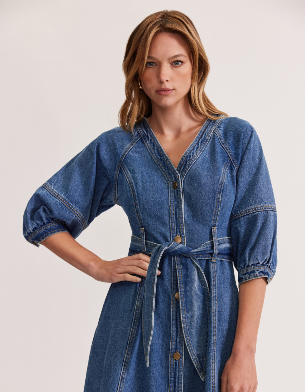 Alita Denim Midi Dress- Mid/Blue