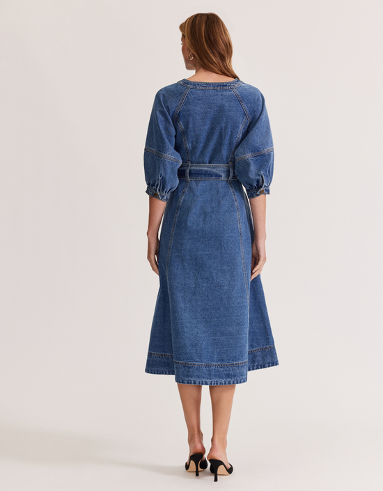 Alita Denim Midi Dress- Mid/Blue