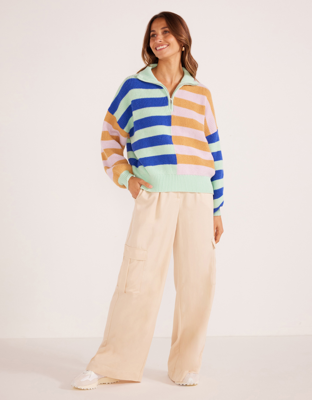 Astrid Quarter Zip Jumper- Sherbet Stripe