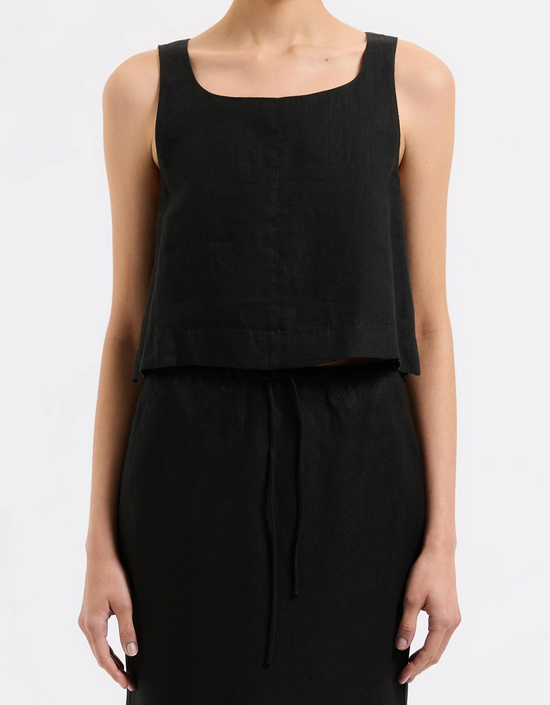 Thilda Linen Top-Black