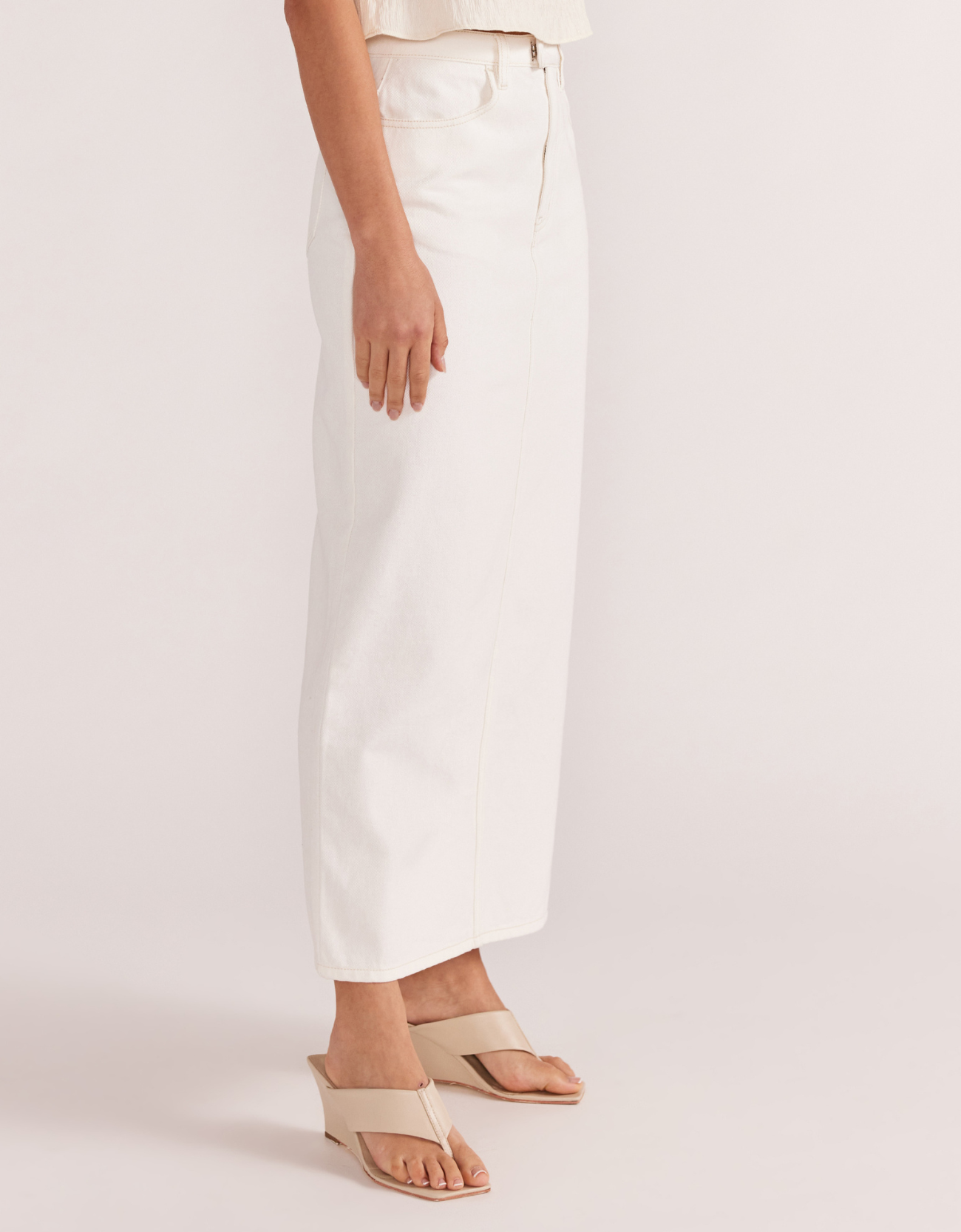 Innes Denim Midi Skirt-White