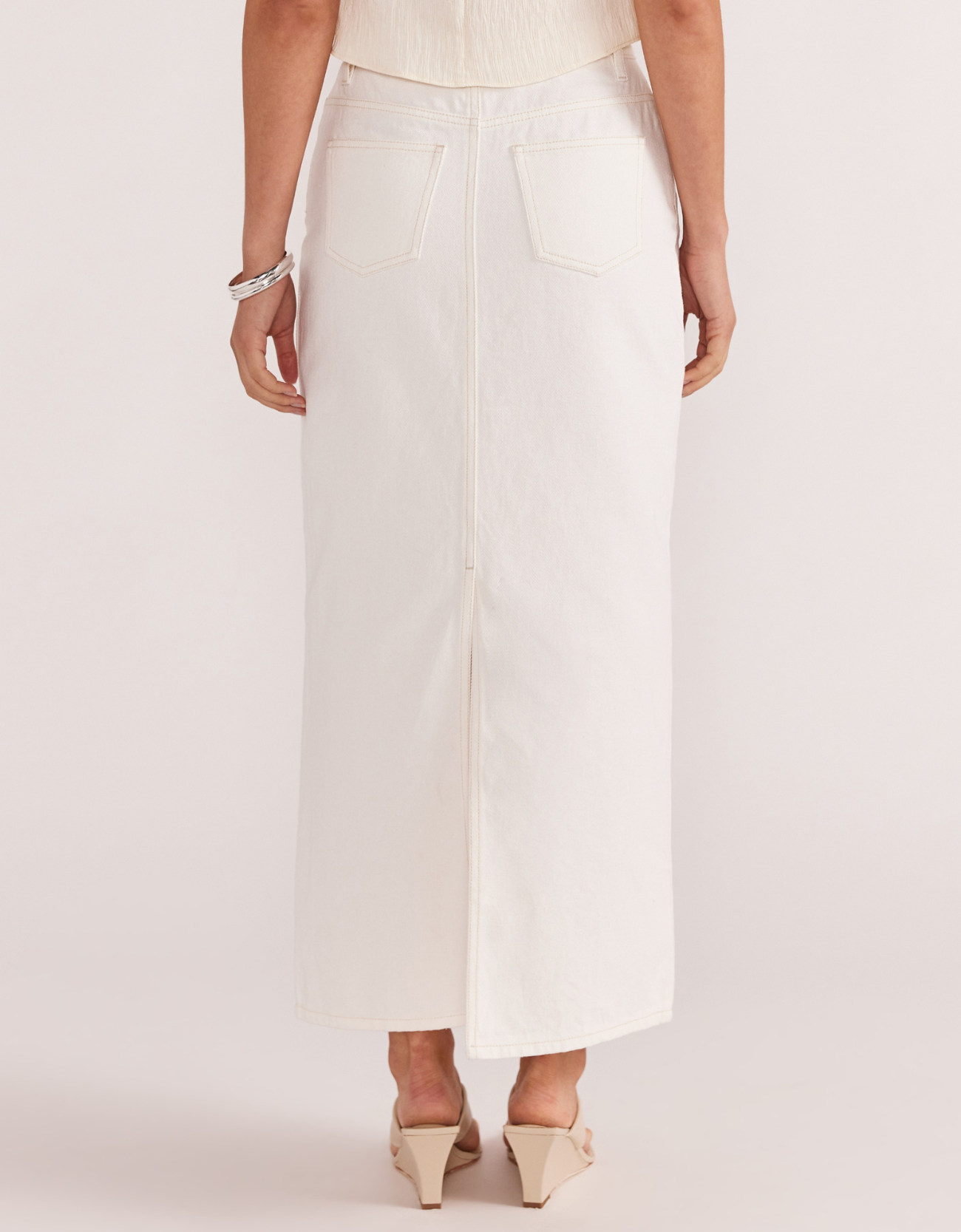 Innes Denim Midi Skirt-White