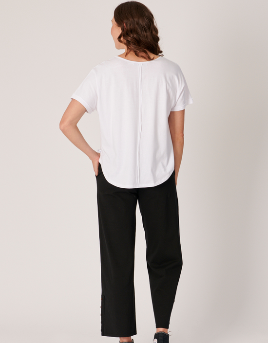 V-Neck Curve Hem Tee-White