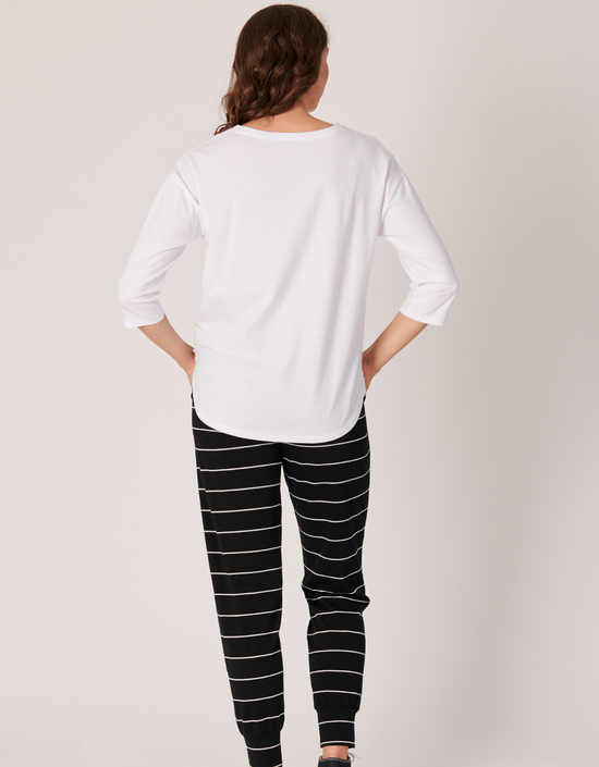 3/4 Sleeve Round Neck Tee-White