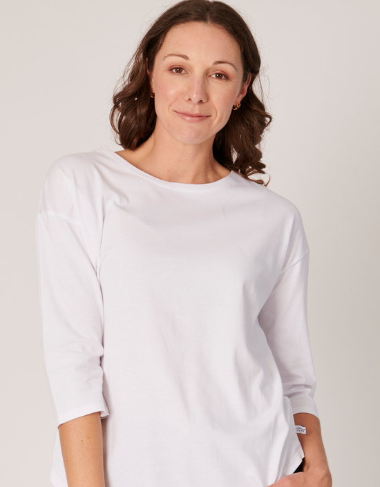 3/4 Sleeve Round Neck Tee-White