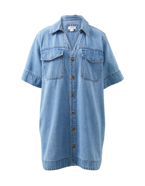 Relaxed Shirt Dress-Mid Vintage Blue